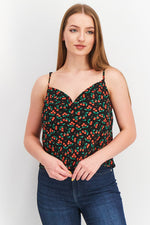 Load image into Gallery viewer, Women Cowl Neck Sleeveless Allover Print Crop Top, Black/Red
