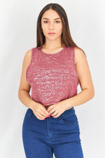 Load image into Gallery viewer, Women Round Neck Sleeveless Textured Top, Mauve/Gold Combo
