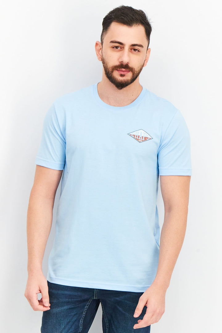 Men Crew Neck Short Sleeve Graphic T Shirt, Sky Blue