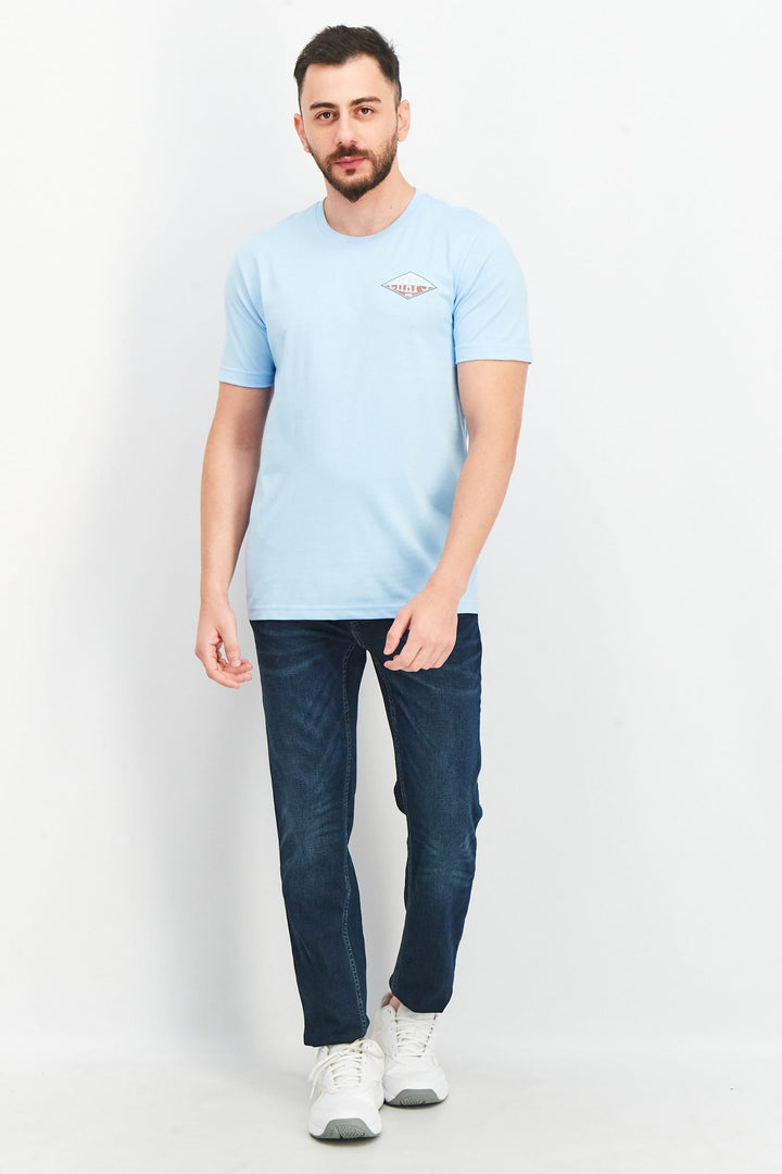 Men Crew Neck Short Sleeve Graphic T Shirt, Sky Blue