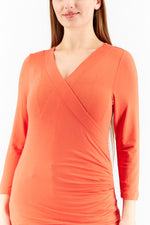 Load image into Gallery viewer, Women Surplice Neck Long Sleeves Textured Top, Orange
