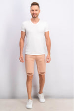 Load image into Gallery viewer, Men Straight Fit Rip Denim Shorts, Tan
