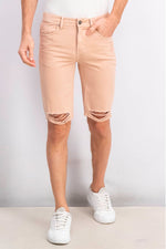 Load image into Gallery viewer, Men Straight Fit Rip Denim Shorts, Tan
