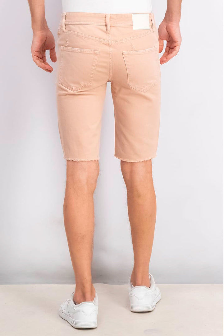 Men Straight Fit Rip Denim Shorts, Tan