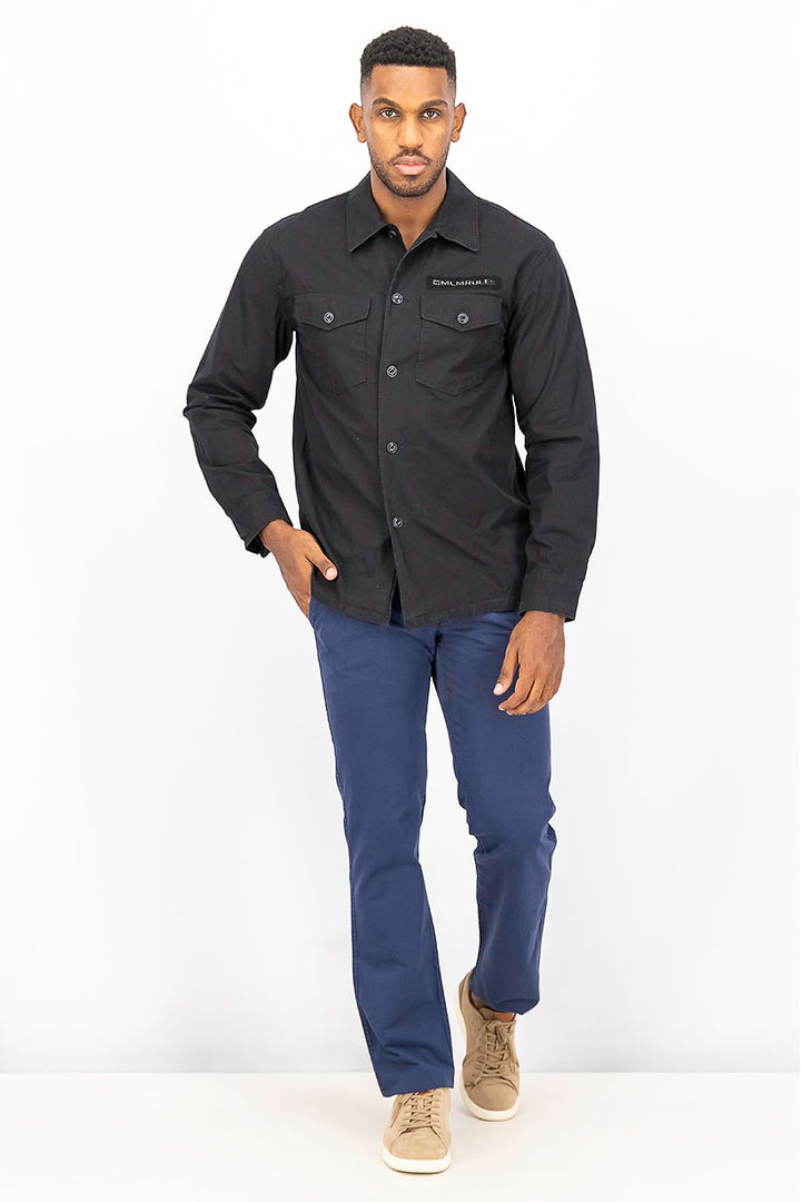 Men Regular Fit Chest Pocket Casual Shirt, Black