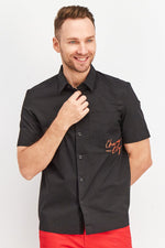 Load image into Gallery viewer, Men Regular Fit Short Sleeve Embroidered Casual Shirt, Black
