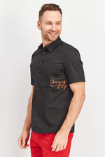 Load image into Gallery viewer, Men Regular Fit Short Sleeve Embroidered Casual Shirt, Black
