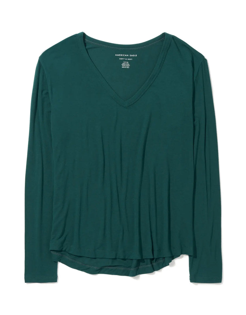 AE LONG-SLEEVE V-NECK T-SHIRT AMERICAN EAGLE