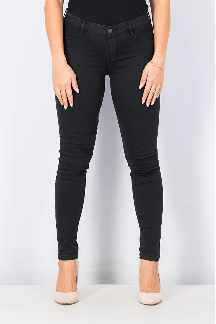 Women Skinny Fit Mid Waist Jeans, Black