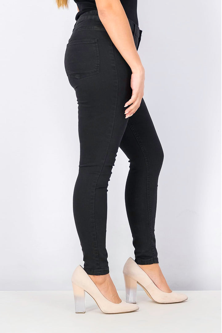 Women Skinny Fit Mid Waist Jeans, Black