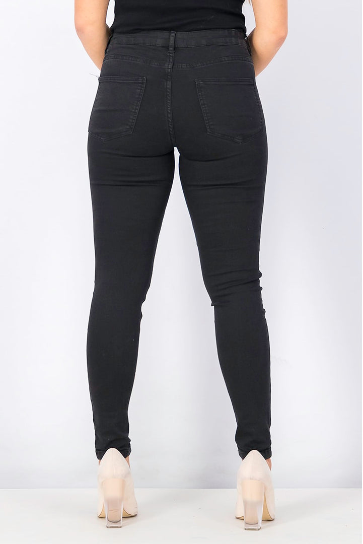 Women Skinny Fit Mid Waist Jeans, Black