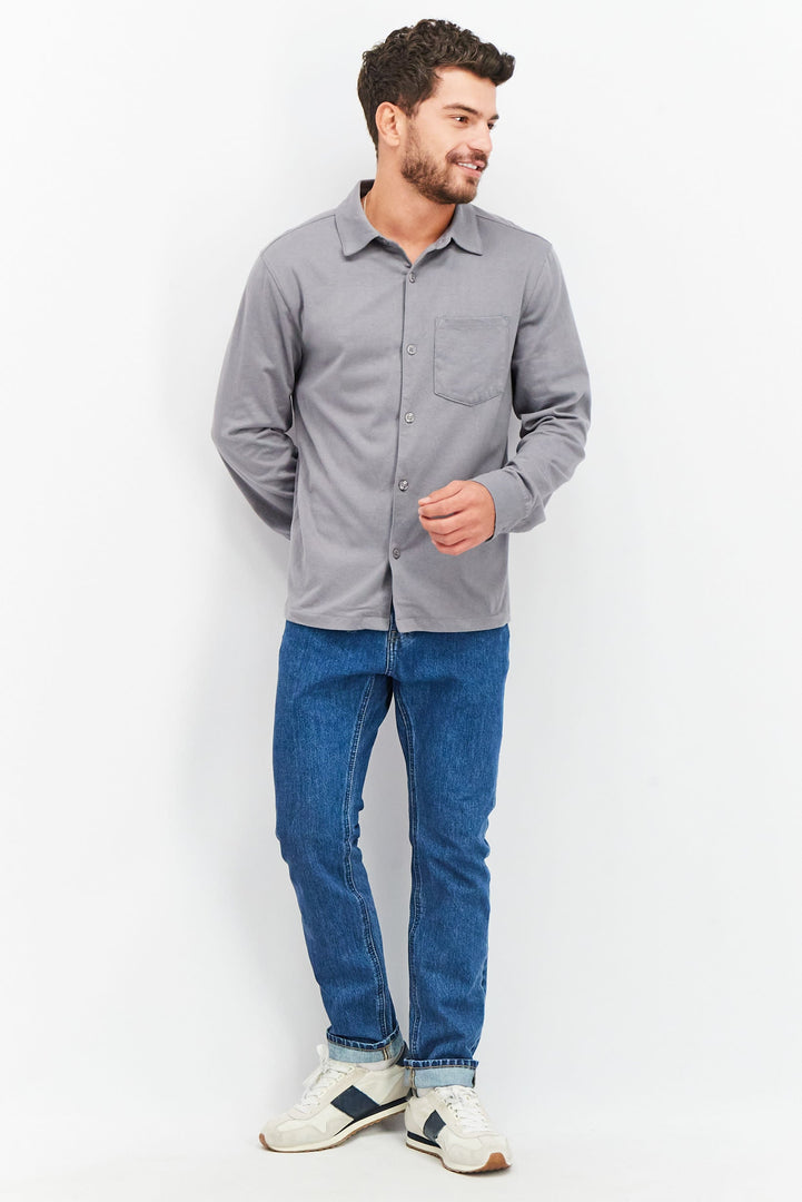 Men Regular Fit Solid Long Sleeve Casual Shirt, Grey