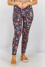 Load image into Gallery viewer, Women Skinny Leg Floral Pants, Navy Combo
