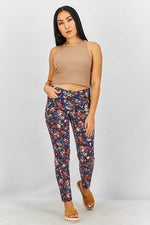 Load image into Gallery viewer, Women Skinny Leg Floral Pants, Navy Combo
